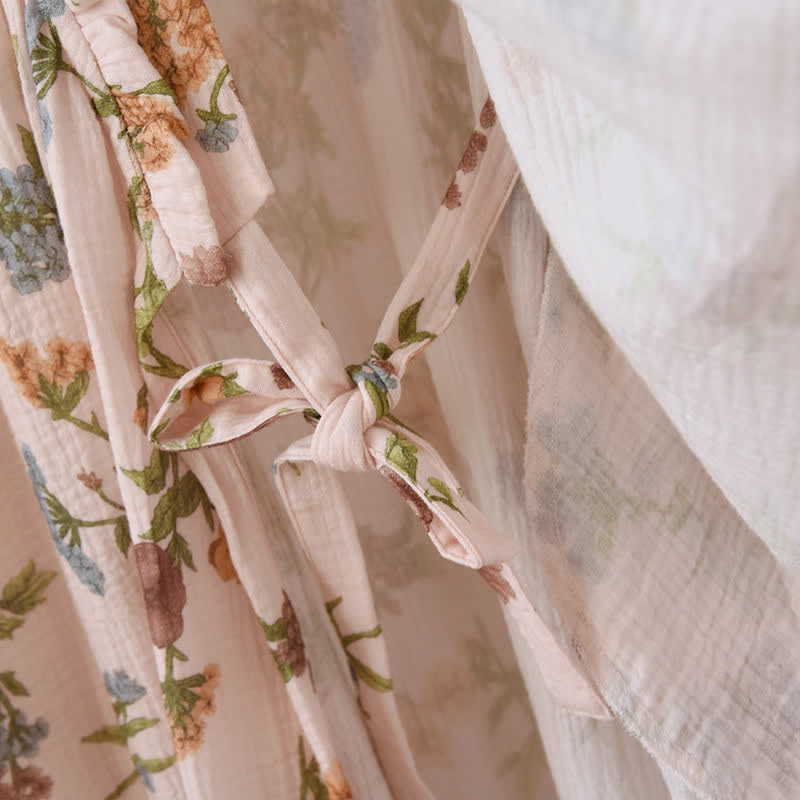 Peignoir en gaze de coton à motif floral et col à volants - image 5