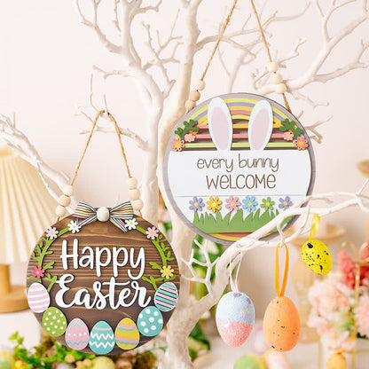 Décoration de porte en bois avec lapin et œuf de Pâques - image 0