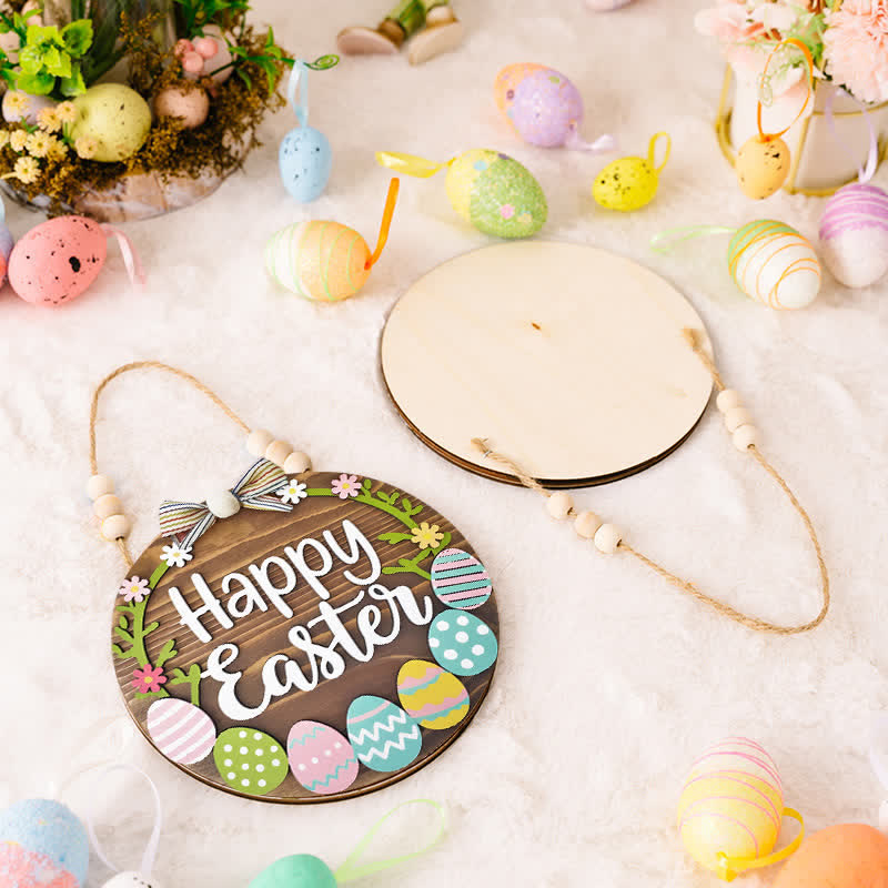 Décoration de porte en bois avec lapin et œuf de Pâques - image 3
