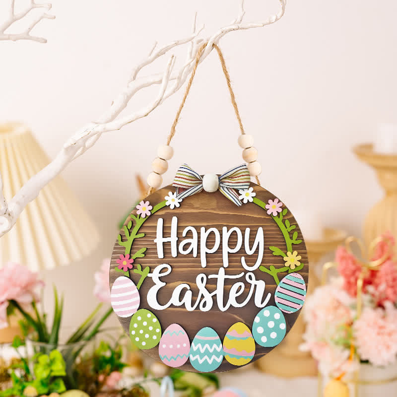 Décoration de porte en bois avec lapin et œuf de Pâques - Brun - 20 cm - image 5