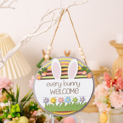 Décoration de porte en bois avec lapin et œuf de Pâques - Blanc - 20 cm - image 4