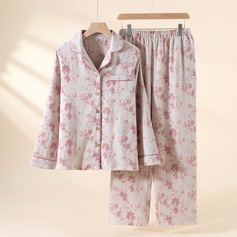 Pyjama vintage en mélange coton-lin à motifs floraux et imprimé jacquard. - Beige - XL - image 1