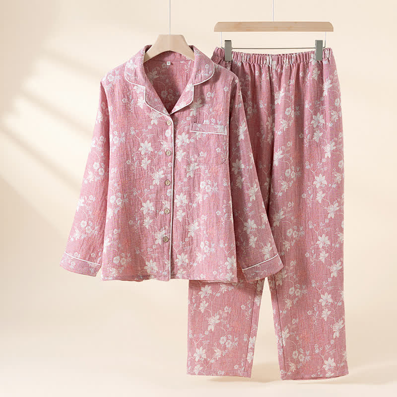 Pyjama vintage en mélange coton-lin à motifs floraux et imprimé jacquard. - Rose - XL - image 0