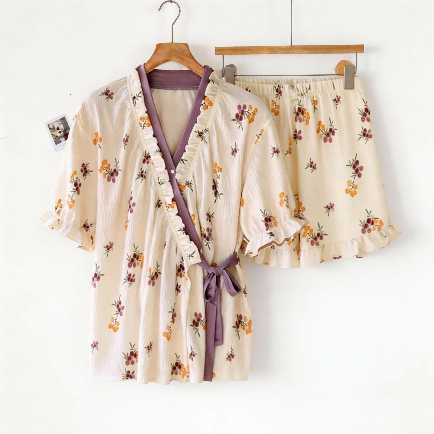 Ensemble pyjama rustique à manches à volants dans des tons de baies - image 4