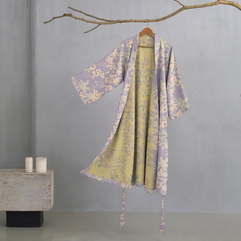 Peignoir vintage en jacquard de coton rustique à motifs floraux - Violet - XXL - image 14