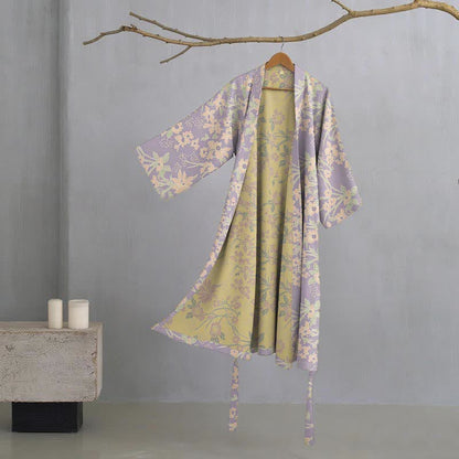 Peignoir vintage en jacquard de coton rustique à motifs floraux - Violet - XXL - image 14
