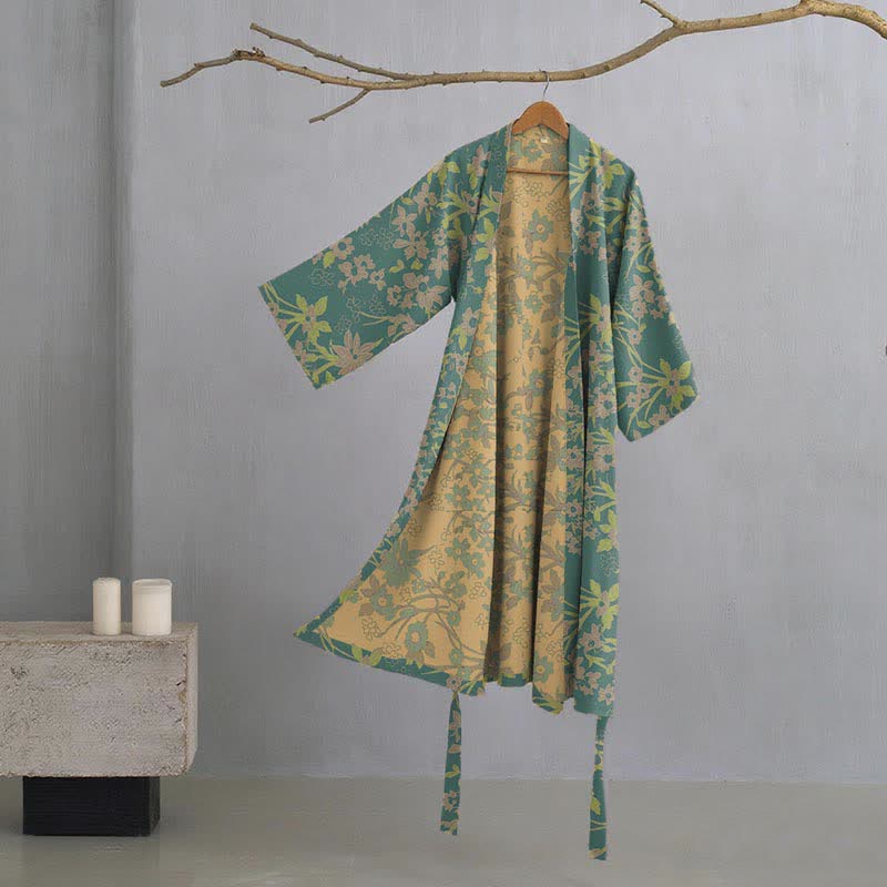 Peignoir vintage en jacquard de coton rustique à motifs floraux - Vert - XXL - image 7