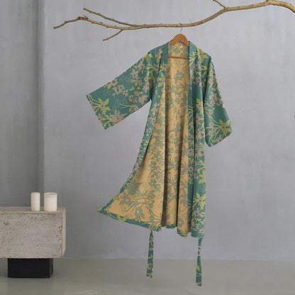 Peignoir vintage en jacquard de coton rustique à motifs floraux - Vert - XXL - image 7