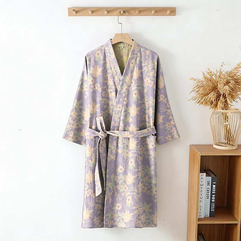 Peignoir vintage en jacquard de coton rustique à motifs floraux - image 16