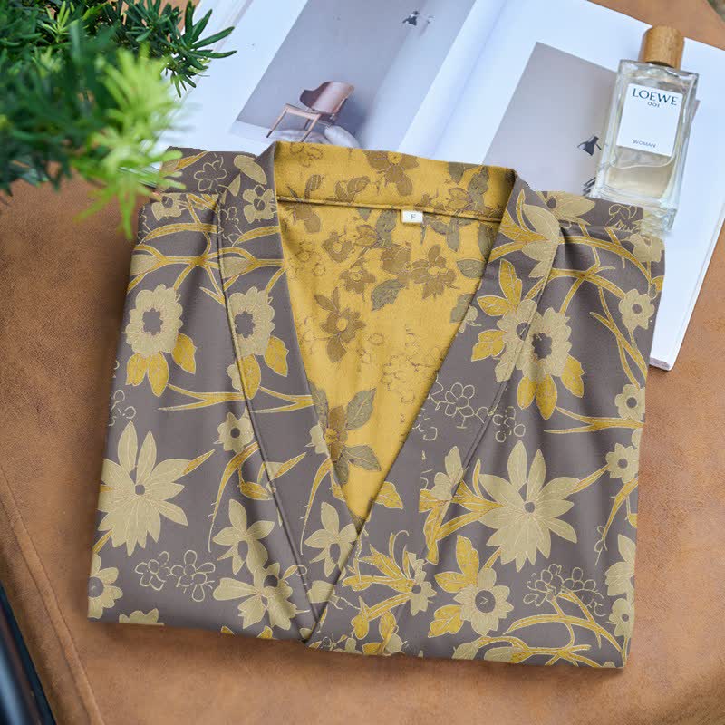 Peignoir vintage en jacquard de coton rustique à motifs floraux - image 24