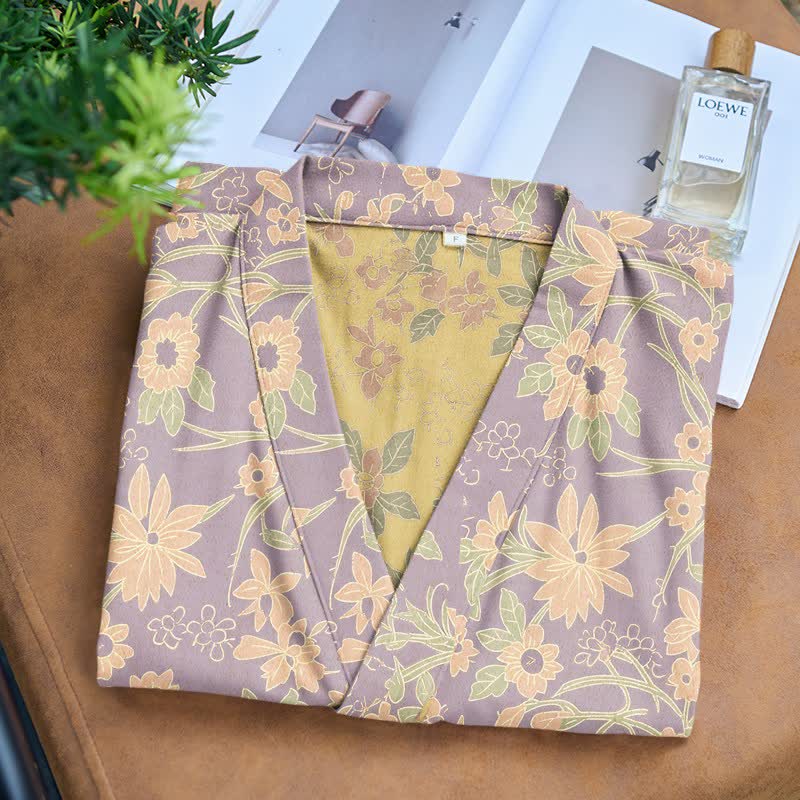 Peignoir vintage en jacquard de coton rustique à motifs floraux - image 17