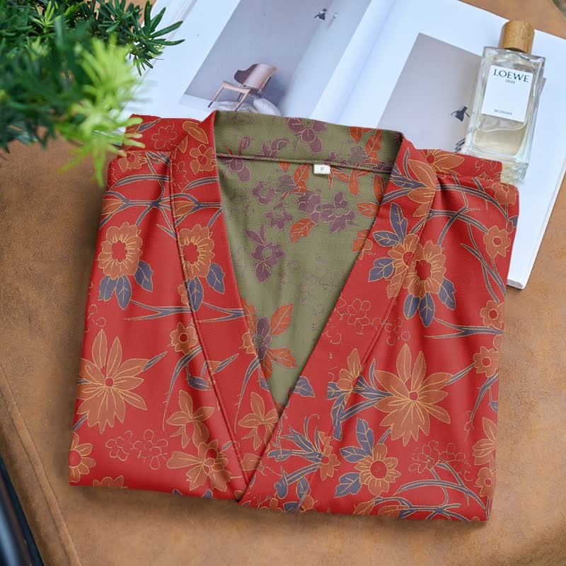 Peignoir vintage en jacquard de coton rustique à motifs floraux - image 3