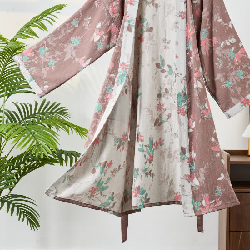Peignoir de style kimono en gaze de coton à motif floral vintage - image 3