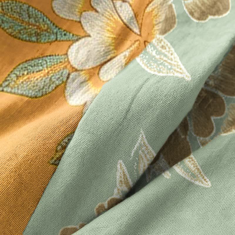 Peignoir de style kimono en gaze de coton orné d'une pivoine jaune - image 5