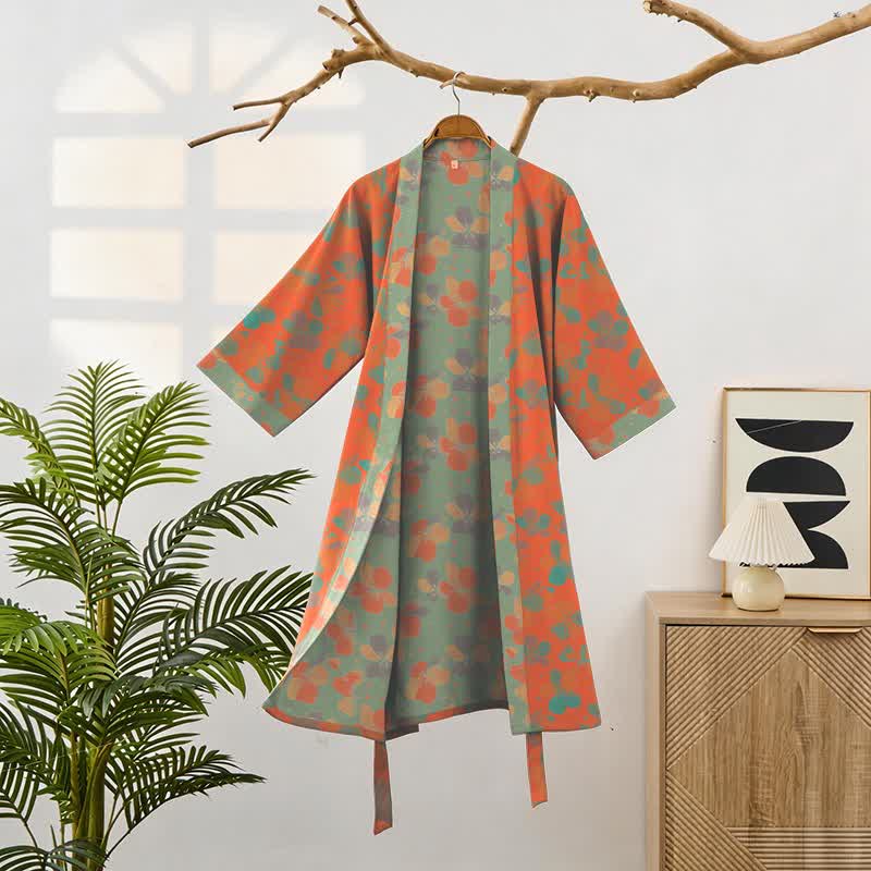 Peignoir de style kimono en gaze de coton à motifs floraux artistiques - image 1