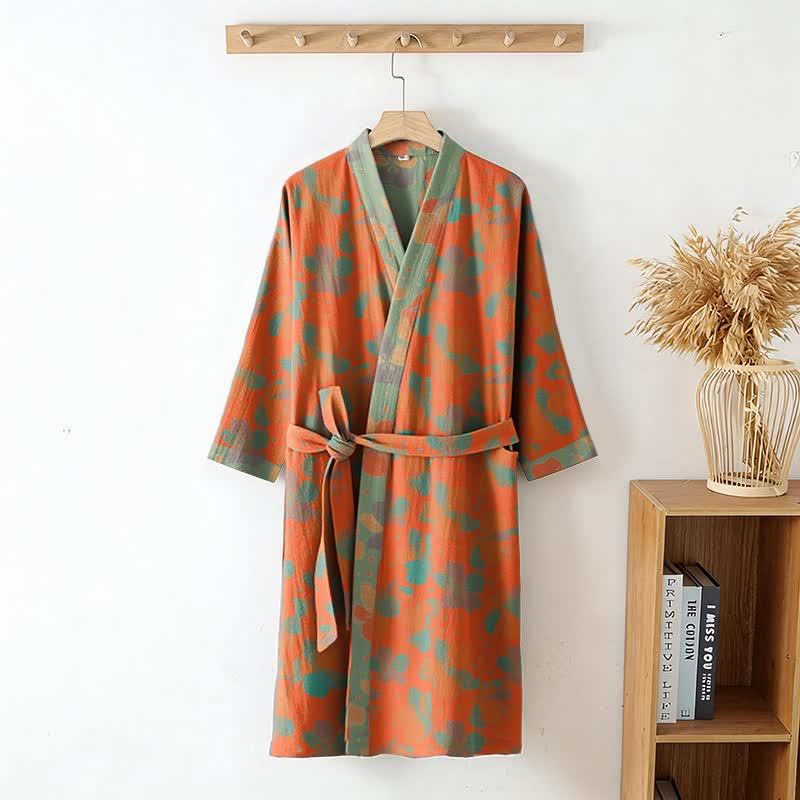 Peignoir de style kimono en gaze de coton à motifs floraux artistiques - image 2