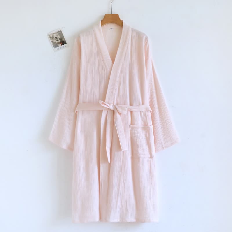 Peignoir minimaliste en coton pour lui et elle - Femmes : Rose - L - image 4
