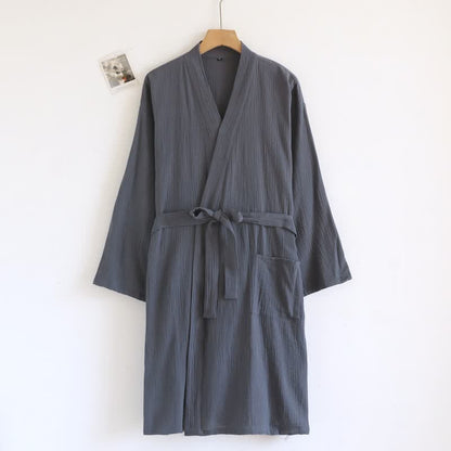 Peignoir minimaliste en coton pour lui et elle - Homme : Gris foncé - L - image 13