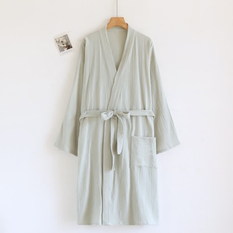 Peignoir minimaliste en coton pour lui et elle - Femmes : Vert - L - image 12