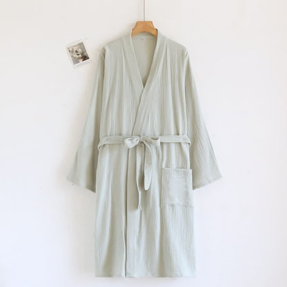 Peignoir minimaliste en coton pour lui et elle - Femmes : Vert - L - image 12