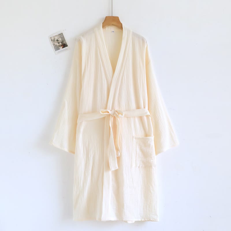 Peignoir minimaliste en coton pour lui et elle - Femme : Beige - L - image 11