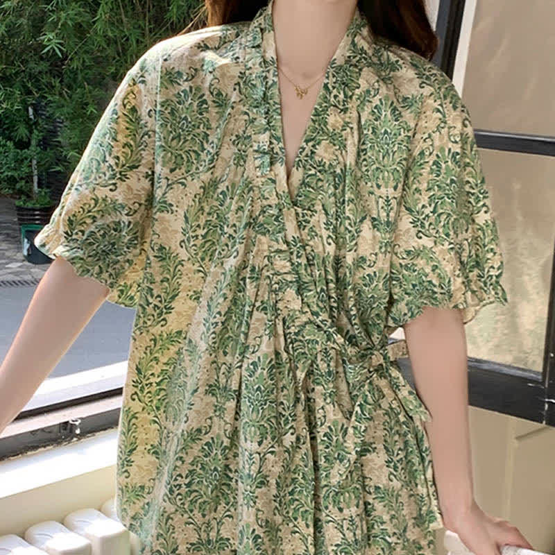 Pyjama vert rafraîchissant à motif floral et manches à volants - image 3