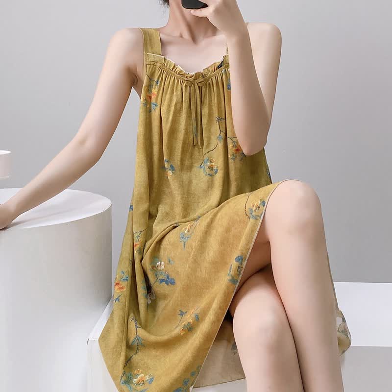 Chemise de nuit vintage sans manches, à col à volants fleuris - image 5