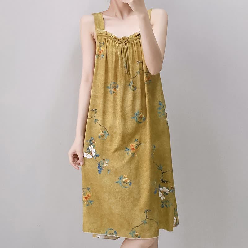 Chemise de nuit vintage sans manches, à col à volants fleuris - image 3