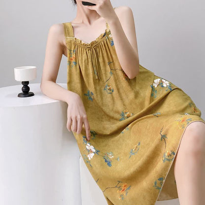 Chemise de nuit vintage sans manches, à col à volants fleuris - image 2