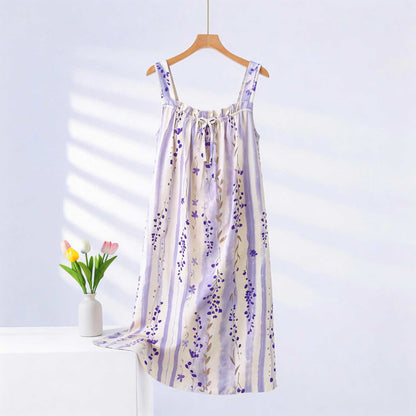 Chemise de nuit violette sans manches à motif floral et col à volants - Violet - Taille surdimensionnée - image 0
