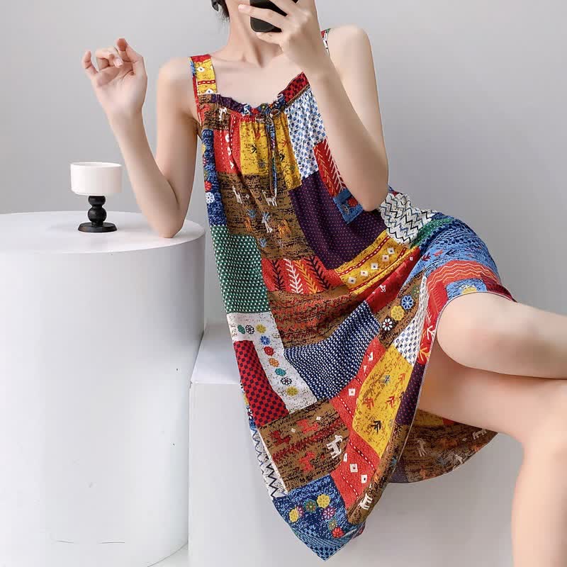 Chemise de nuit sans manches de style vintage à motifs variés - image 2