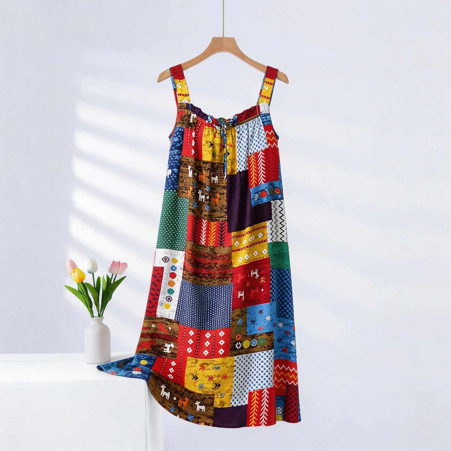 Chemise de nuit sans manches de style vintage à motifs variés - Multicolore - Taille surdimensionnée - image 0