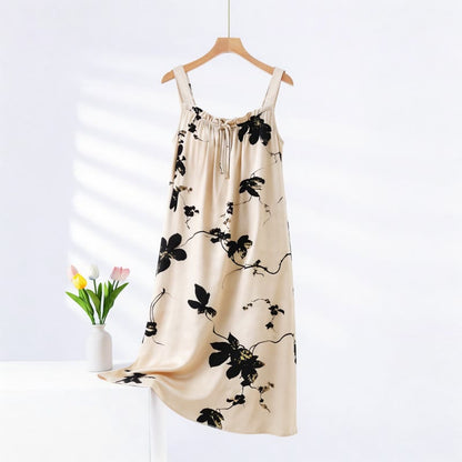Chemise de nuit sans manches à motif floral et effet d'encre - Beige - Taille surdimensionnée - image 0