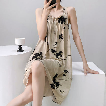 Chemise de nuit sans manches à motif floral et effet d'encre - image 2