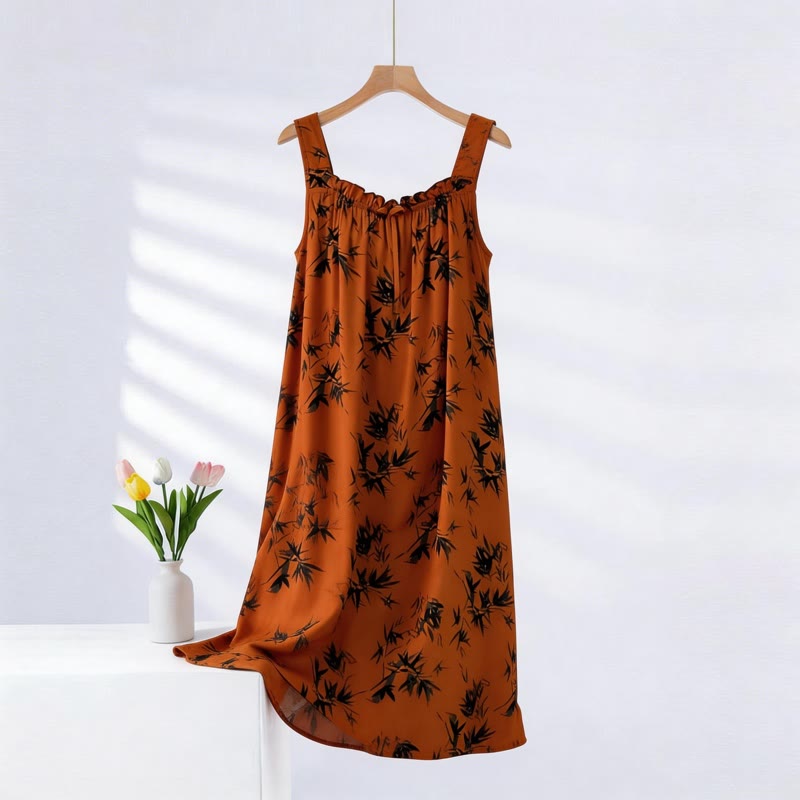 Chemise de nuit sans manches à motif bambou vintage - caramel - Taille surdimensionnée - image 0