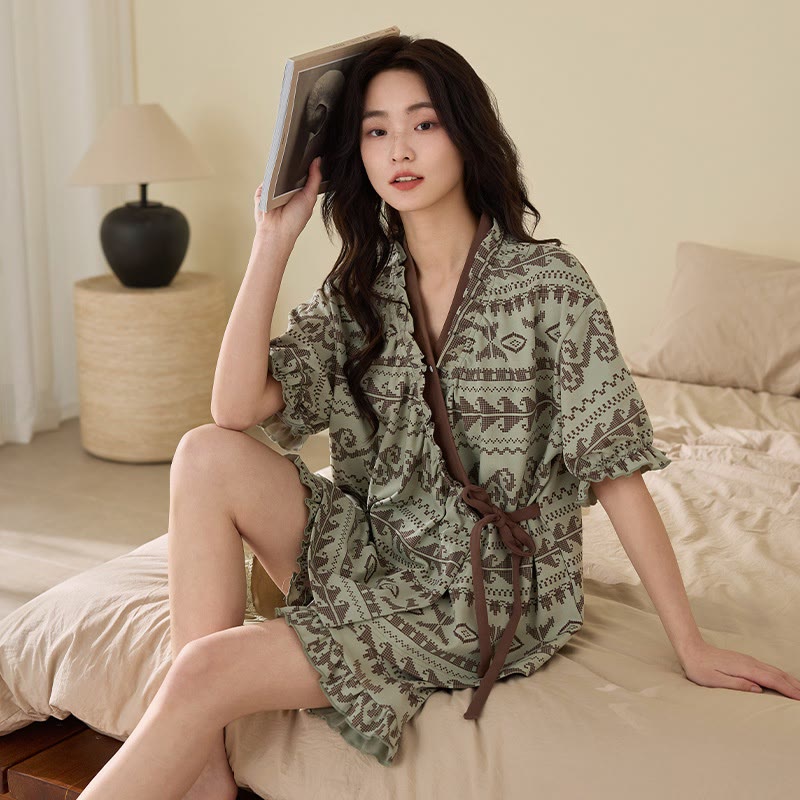 Ensemble pyjama style bohème avec manches à volants - image 1