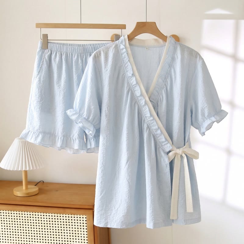 Pyjama bleu clair à manches à volants - Bleu - 3XL - image 0