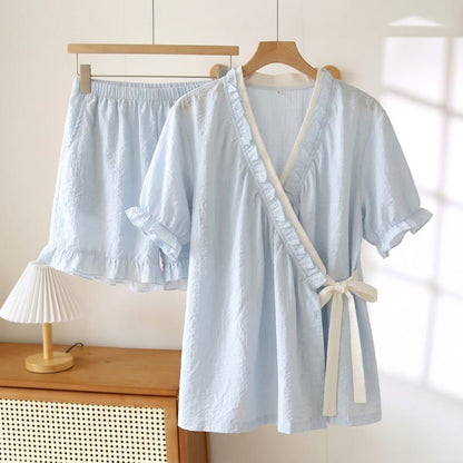 Pyjama bleu clair à manches à volants - Bleu - 3XL - image 0