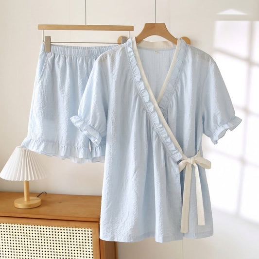 Pyjama bleu clair à manches à volants - Bleu - 3XL - image 0
