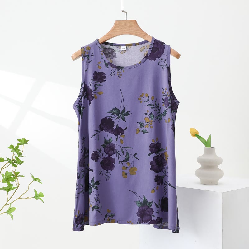 Pyjama violet à fleurs avec débardeur et pantalon - image 4