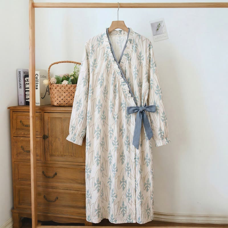 Chemise de nuit à imprimé abstrait et à volants - Gris - 3XL - image 0