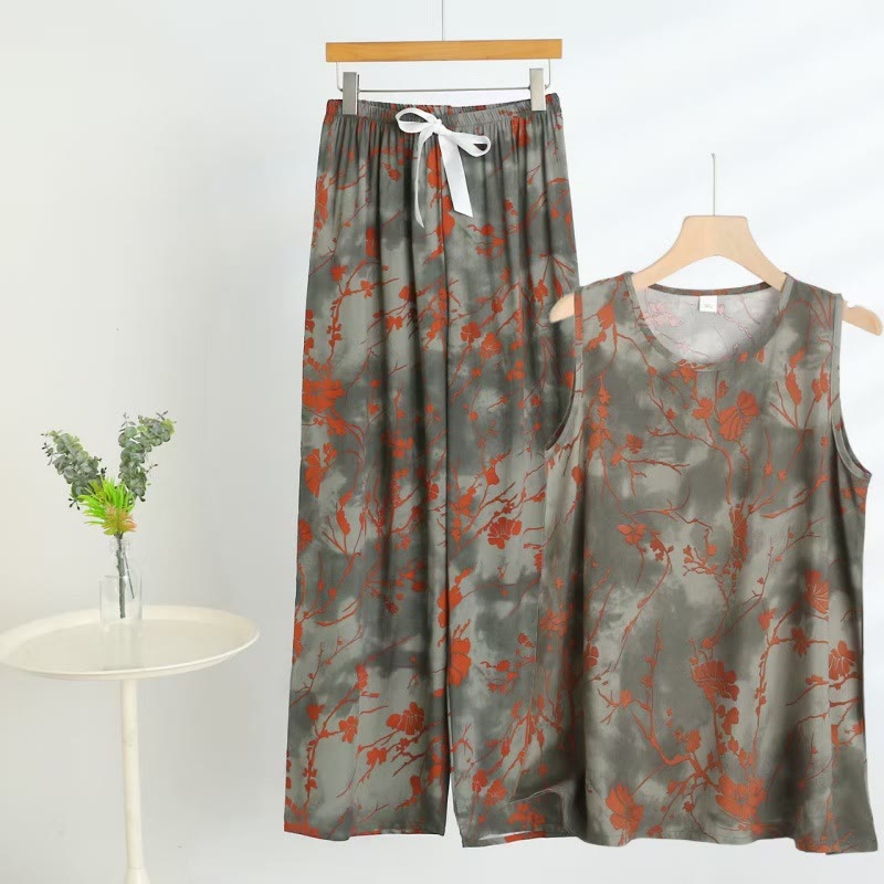 Ensemble pyjama composé d'un débardeur fleuri et d'un pantalon, par Artistic Branch - Gris - 5XL - image 0