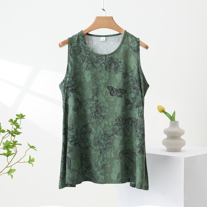 Pyjama à motifs floraux verts, débardeur et pantalon à papillons - image 3