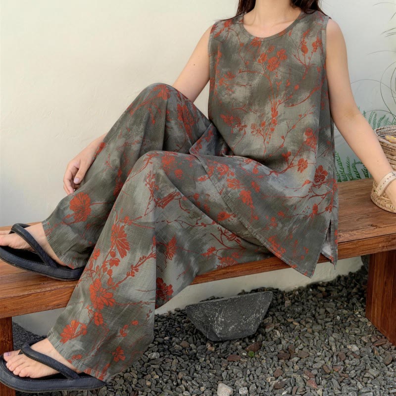 Ensemble pyjama composé d'un débardeur fleuri et d'un pantalon, par Artistic Branch - image 3