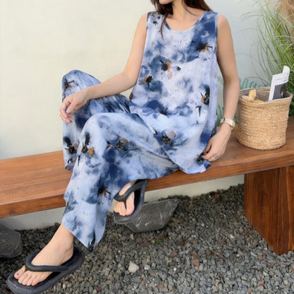 Ensemble pyjama en batik bleu composé d'un débardeur et d'un pantalon - image 2