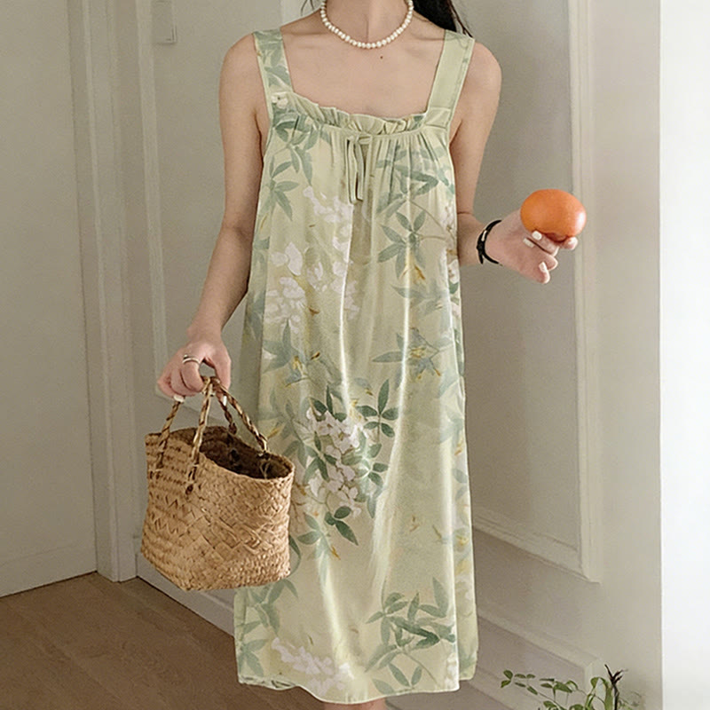 Chemise de nuit sans manches à motifs de feuilles et de fleurs vertes - image 3