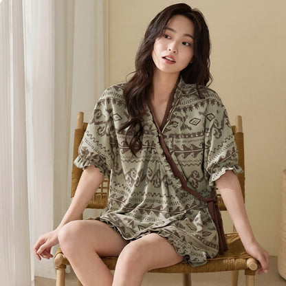 Ensemble pyjama style bohème avec manches à volants - image 3
