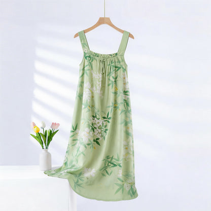 Chemise de nuit sans manches à motifs de feuilles et de fleurs vertes - image 0