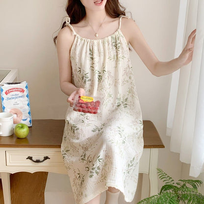 Chemise de nuit en coton à motif de feuilles champêtres fraîches - image 6