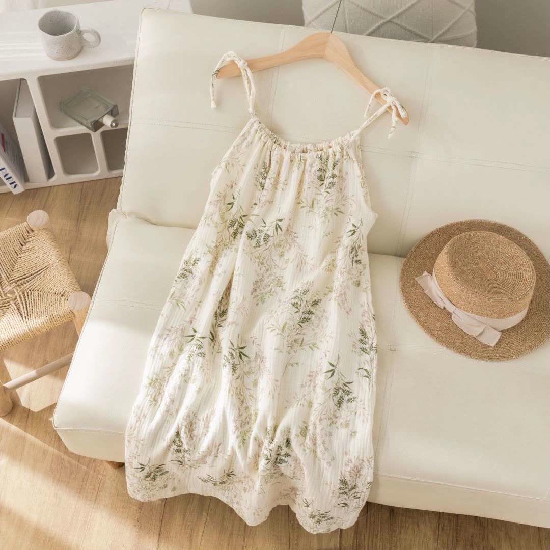 Chemise de nuit en coton à motif de feuilles champêtres fraîches - image 1